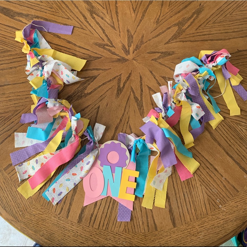 Donut first birthday highchair banner&ONE letters